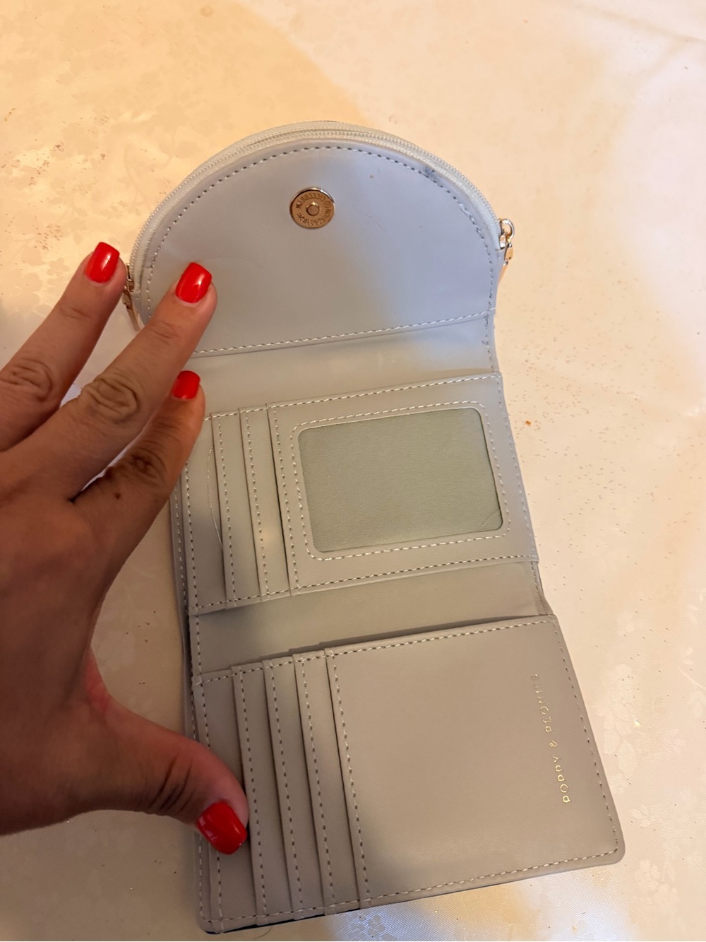 Poppy and Peonies Compact Light Gray Women's Wallet with Card Slots